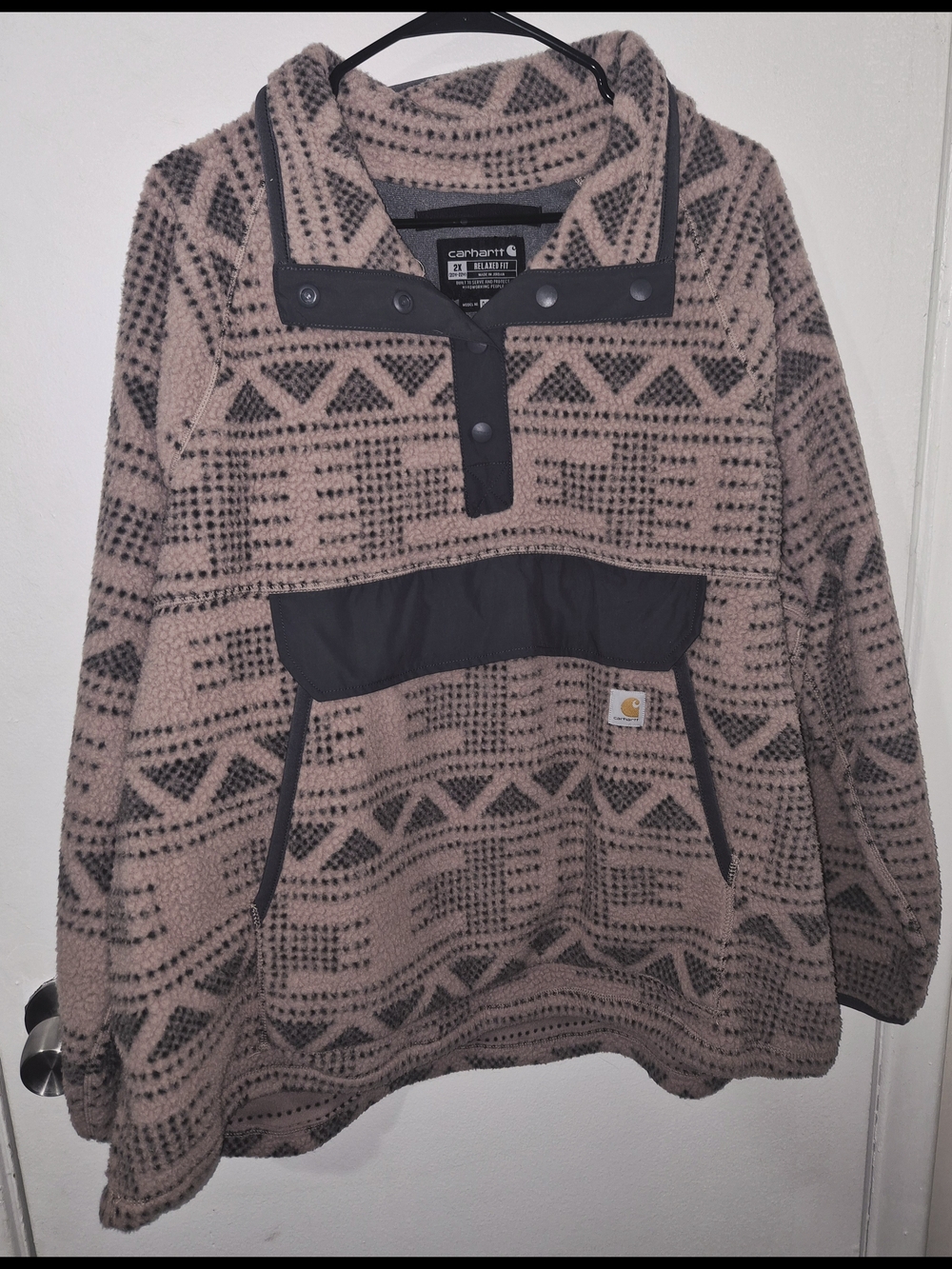Carhartt Taupe and Black Aztec Zip Fleece Hoodie